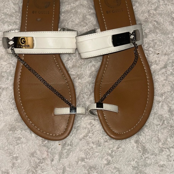 GUESS White Sandals with Silver Chain Accent - Picture 4 of 6